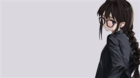 Anime Girls Simple Background Looking At Viewer Glasses Meganekko