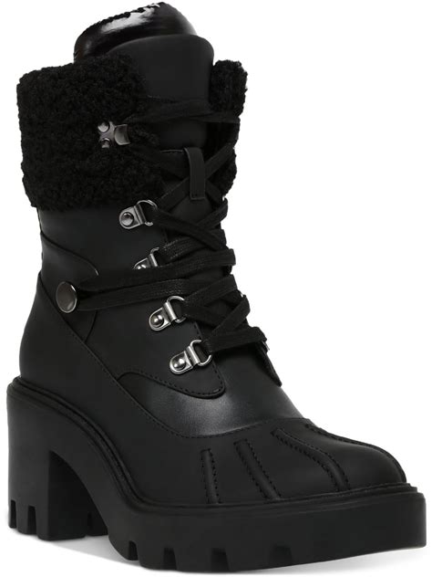 Steve Madden Womens Northern Faux Fur Lug Sole Combat Lace Up Boots