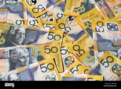A Background Of Australian 50 Dollar Notes Stock Photo Alamy