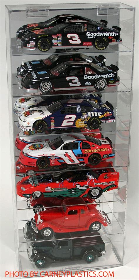 A 1:24 scale nascar model works nicely within the box. NASCAR Diecast Model Car Display Case 7 Car 1/24 Vertical