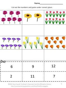 FREE Counting Fun With Flowers Cut and Paste Worksheets Sampler | TpT