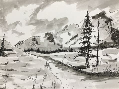 Pen And Ink Landscape Drawing 6x9 Etsy