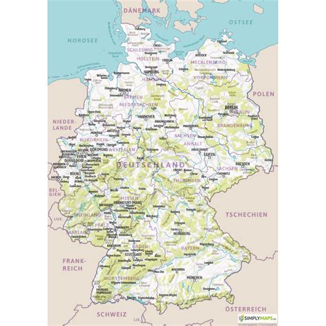 Physische karte der welt zum kostenlosen download und nutzung. Physische Karte Deutschland A4-Format - Kostenlos, Vektor ...