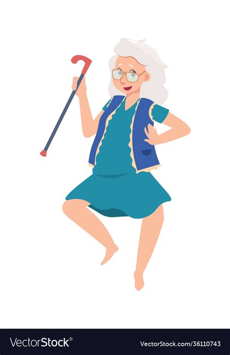 Funny Happy Senior Female Cartoon Old Dancing Vector Image