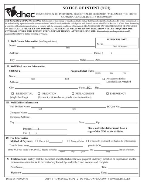 Dhec Form 3647 Download Fillable Pdf Or Fill Online Notice Of Intent