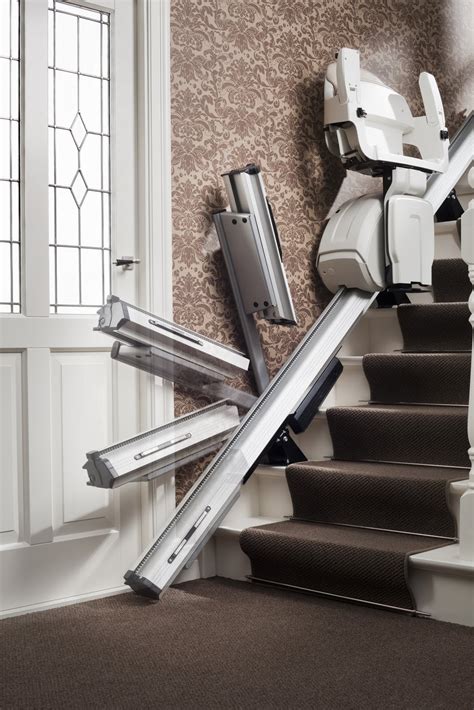 You sit on the chair or stand on a lift as you are safely moved up or down the stairs. Stair Lifts: Hinged Tracks for Straight Stairlifts