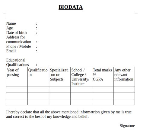 New Sample Biodata Format In Word Learning Container