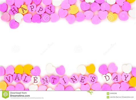 Happy Valentines Day Candy Hearts Double Border Over White Stock Photo