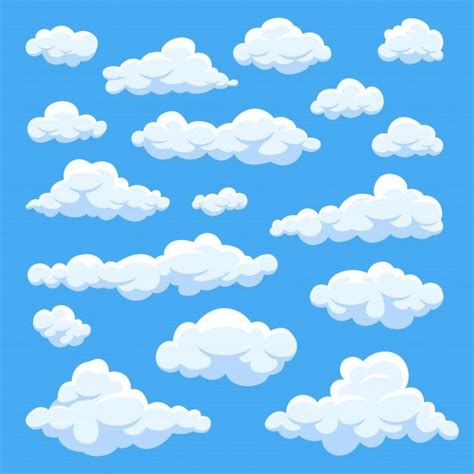 Nuvens Dos Desenhos Animados Isoladas Na Coleção Do Vetor Do Panorama Do Céu Azul Cloudscape No