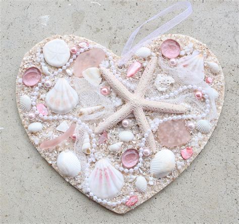 Sea Shell Heart Wooden Heart Plaque With Shells Beach Heart Sea Shell