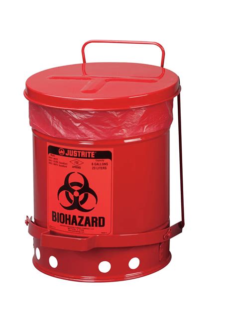 Justrite Biohazard Waste Can Gal Red Red In X In