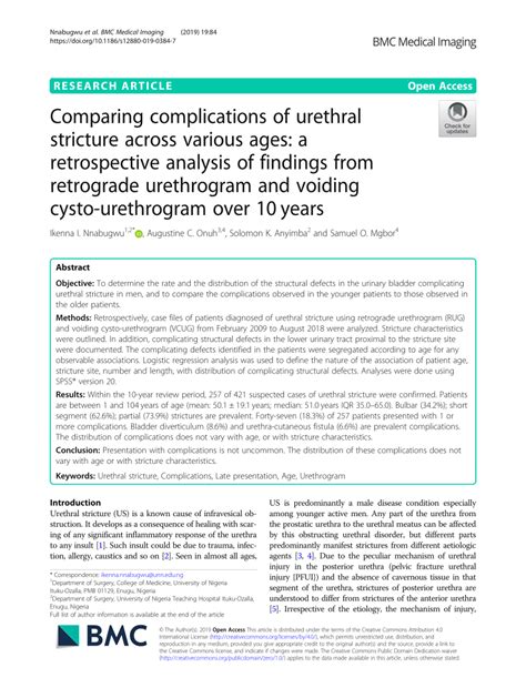 Pdf Comparing Complications Of Urethral Stricture Across Various Ages