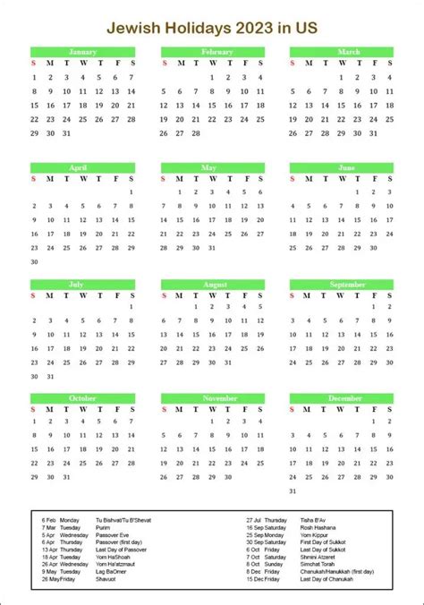 Printable Jewish Calendar 2023 2024 Jewish Hebrew Calendar With