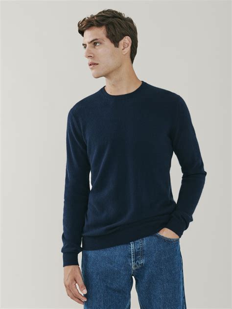 Canyon Mens Cashmere Crew Neck Sweater In Dark Navy Blue