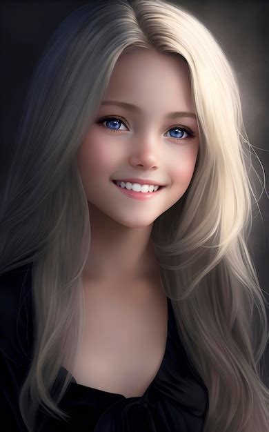 Premium Ai Image A Girl With Blonde Hair And Blue Eyes Smiles At The Camera