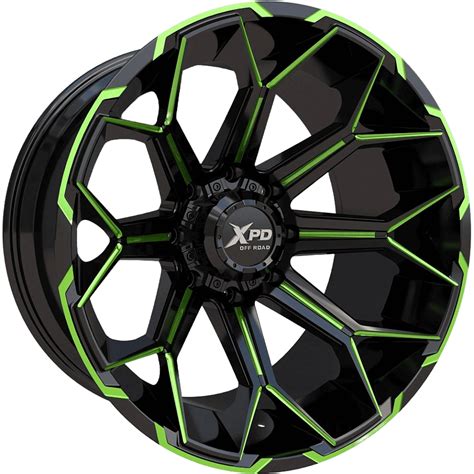 xpd 704 pakami gloss black milled green spdline wheels