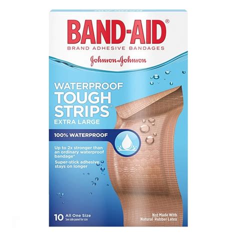 Band Aid Adhesive Bandages Extra Large Tough Strips 100 Waterproof 10 Ea