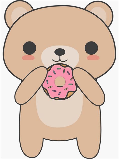 Cute And Kawaii Bear Eating A Donut Sticker By Happinessinatee