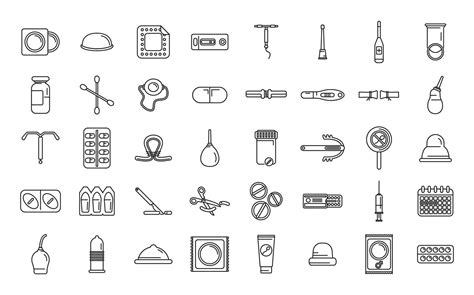 Contraceptives Icons Set Outline Vector Birth Control Vector