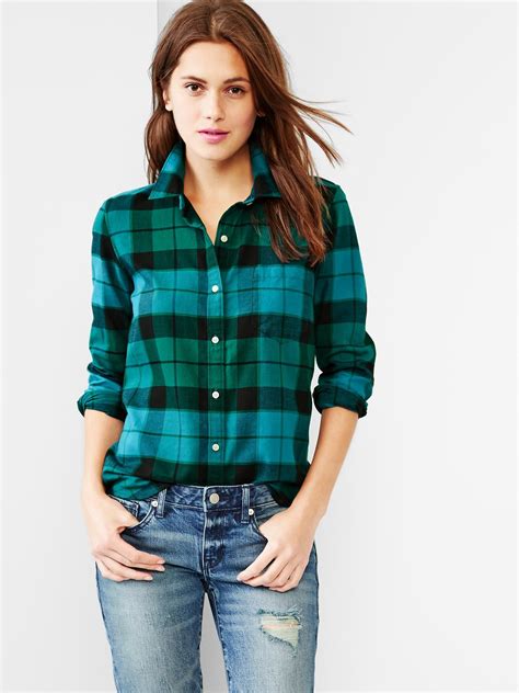 Fitted Boyfriend Plaid Oxford Shirt Gap Green Plaid Shirt Flannel