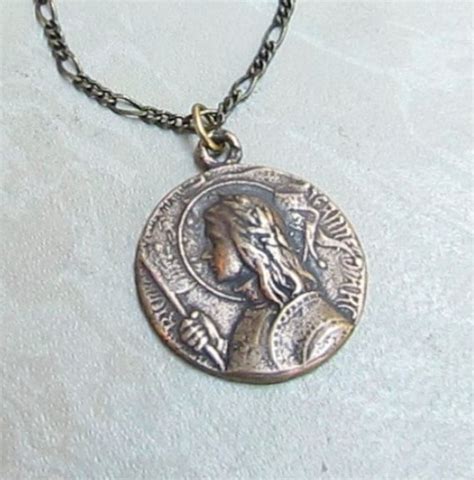 St Joan Of Arc Bronze Catholic Medal Necklace By Gracefulrosaries