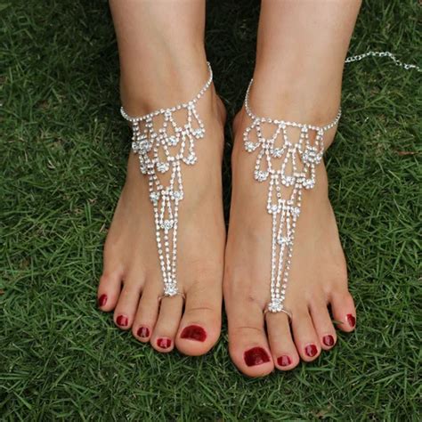 1 pc sexy foot anklet toe ring anklet rhinestone crystal beach wedding bridal foot anklet chain