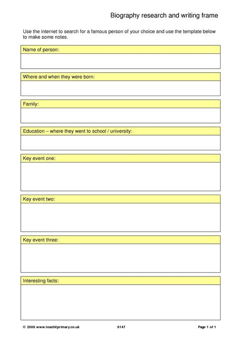 Biography Research Template Text Types Ks2 Teachit