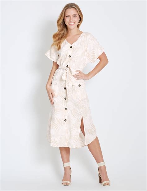 Rockmans Extended Sleeve Button Through Midi Dress | W Lane