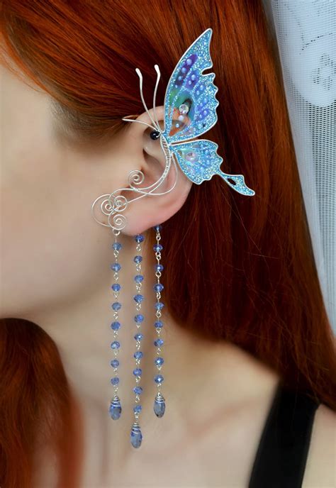 Blue Butterfly Ear Cuff Fairy Ear Cuff Dangle Butterfly Etsy