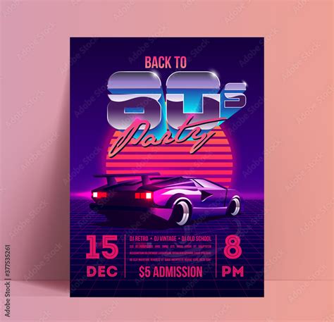 Back To 80s Party Poster Or Flyer Design Template With Retro Vaporwave