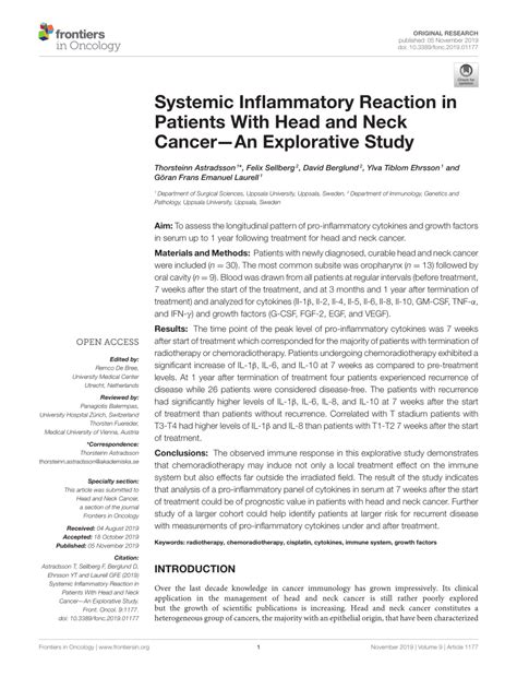 Pdf Systemic Inflammatory Reaction In Patients With Head And Neck