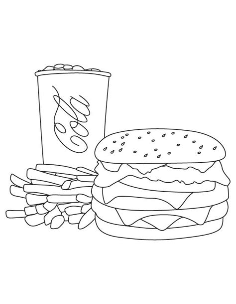 French fries coloring page from ready meals category. Cola fries burger coloring page | Download Free Cola fries ...