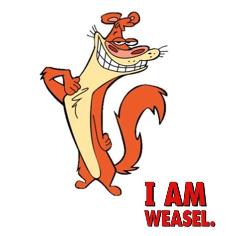 An Orange And White Cartoon Character With The Words I Am Weasel