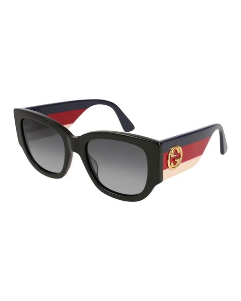 Gucci Oversized Rectangle Sunglasses W Striped Arms Neiman Marcus
