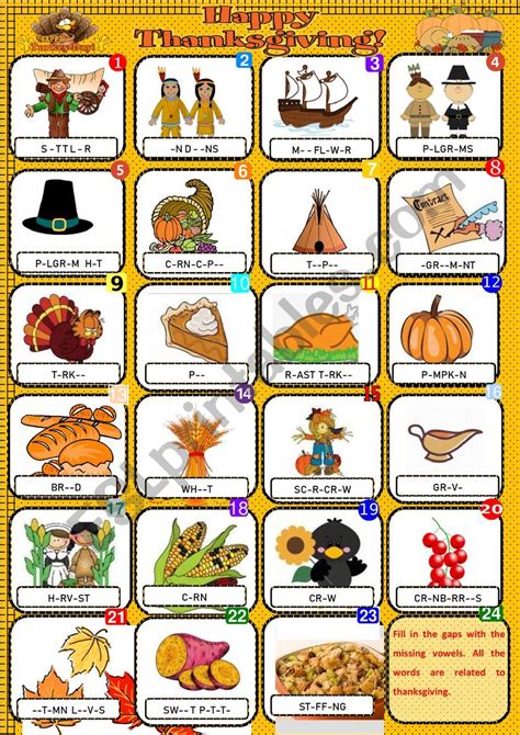 Thanksgiving Pictionary Free Printable Printable Word Searches