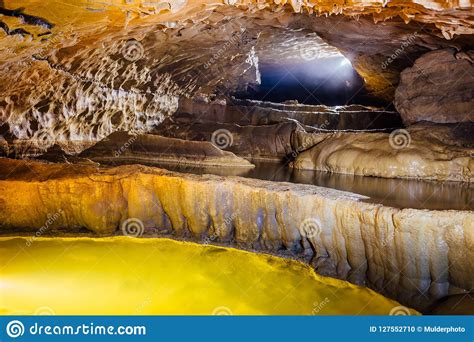 Beautiful Natural Cave Cascades Of Underground Lakes In
