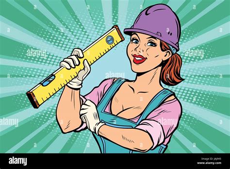 construction worker with level woman professional stock vector image and art alamy