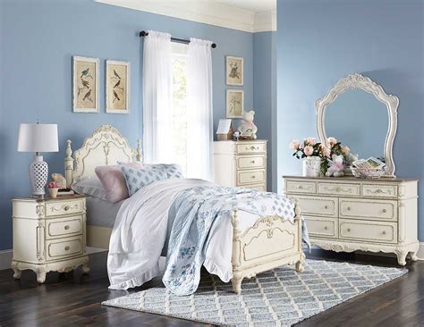 Homelegance Cinderella Bedroom Set Antique White With Gray Rub