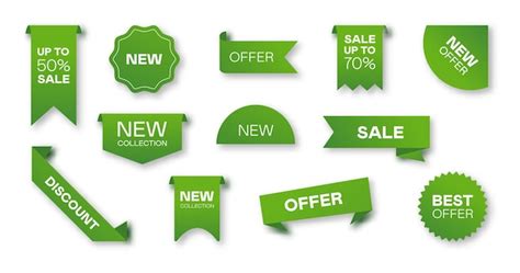 Free Vector Different Sale Green Ribbons Flat Icon Set Price Badges