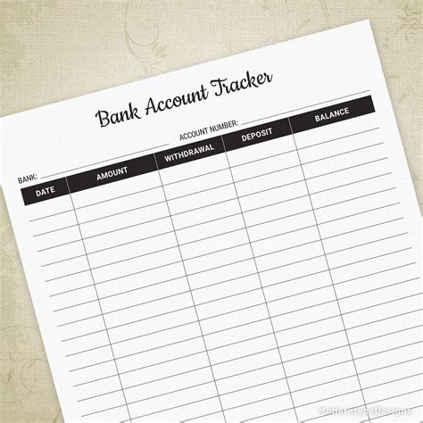 Bank Account Tracker Printable Form Bank Deposit Log Money Etsy Schweiz