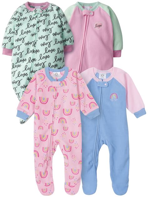 Gerber Baby And Toddler Girls Microfleece Blanket Sleeper Pajamas 4 Pack