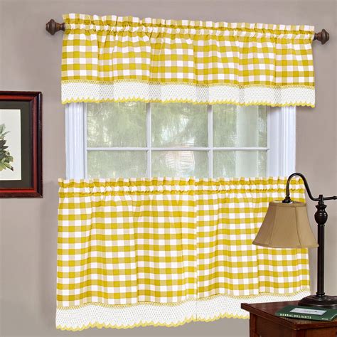 Woven Trends 3 Piece Tier And Valance Set Window Kitchen Curtains