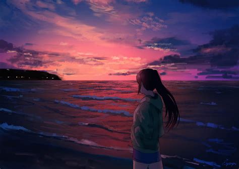 Hd Wallpaper Anime Anime Girls Sky Sunlight Sea Dark Wallpaper