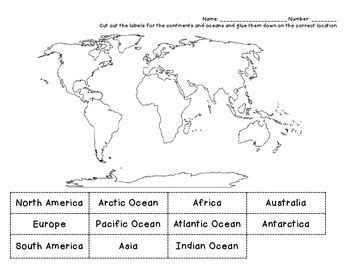 grade  printable worksheets  continents  oceans