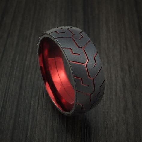 These unique rings are a favorite among gear heads and motor enthusiasts. Black Zirconium Anodized Tire Tread Ring Custom Made Band ...