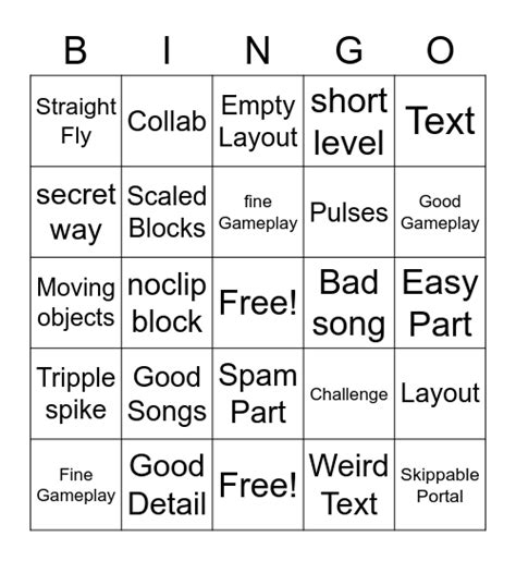 Recent Tab Bingo Geometry Dash Bingo Card