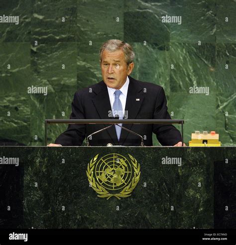 George W Bush Us President 2001 2009 Addresses The Un General Assembly