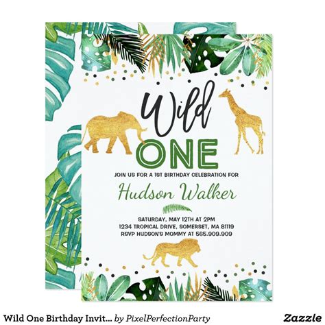 Wild One Birthday Invitation Jungle Animals Party Zazzle Wild One