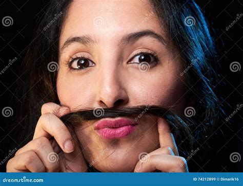 Girl With Mustache Stock Image Image Of Close Blue 74212899