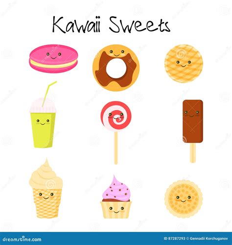 Collection Of Lovely Baby Sweet And Dessert Doodle Icon Stock Vector